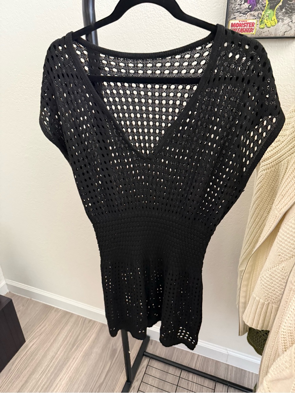Black Crochet Swim Cover-Up Dress